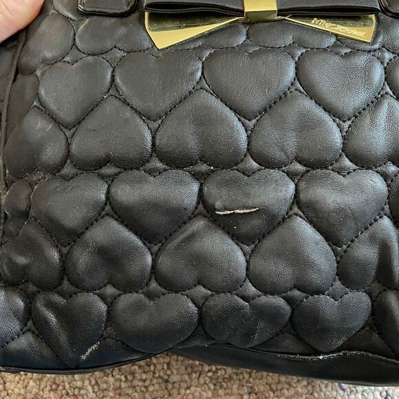Betsey Johnson Quilted Heart Satchel Faux Leather Top Handle Purse - Picture 6 of 16